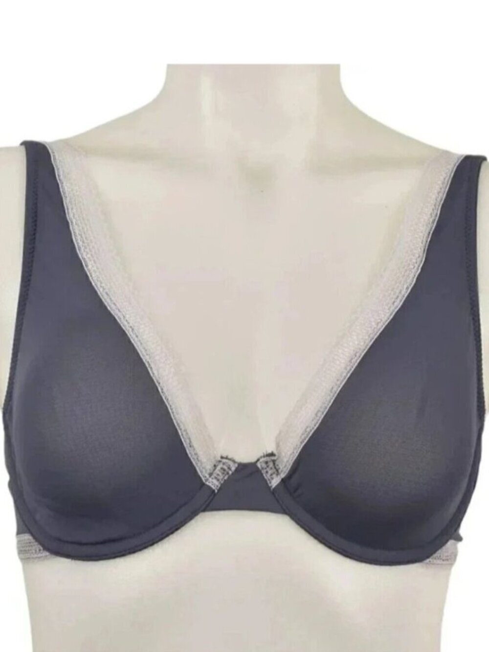 Victoria's Secret Unlined Demi  Lace Trim Soft Sheer Underwire Blue Size 32D